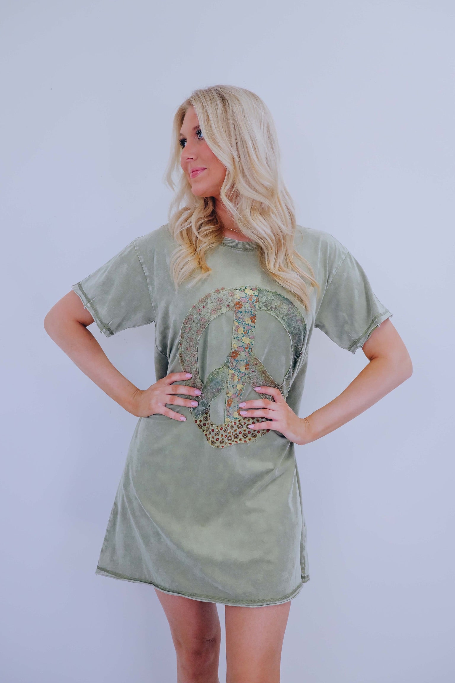 Peace Floral Patch T Shirt Dress 2 Colors Whiskey Darling Boutique