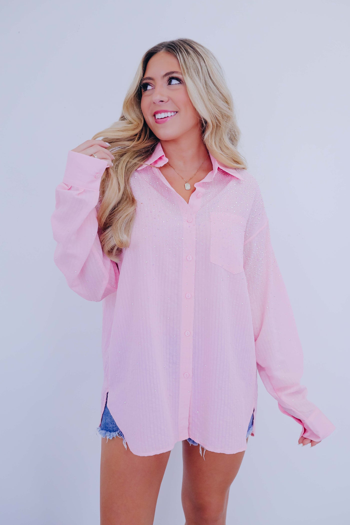 Lillian Rhinestone Button Up
