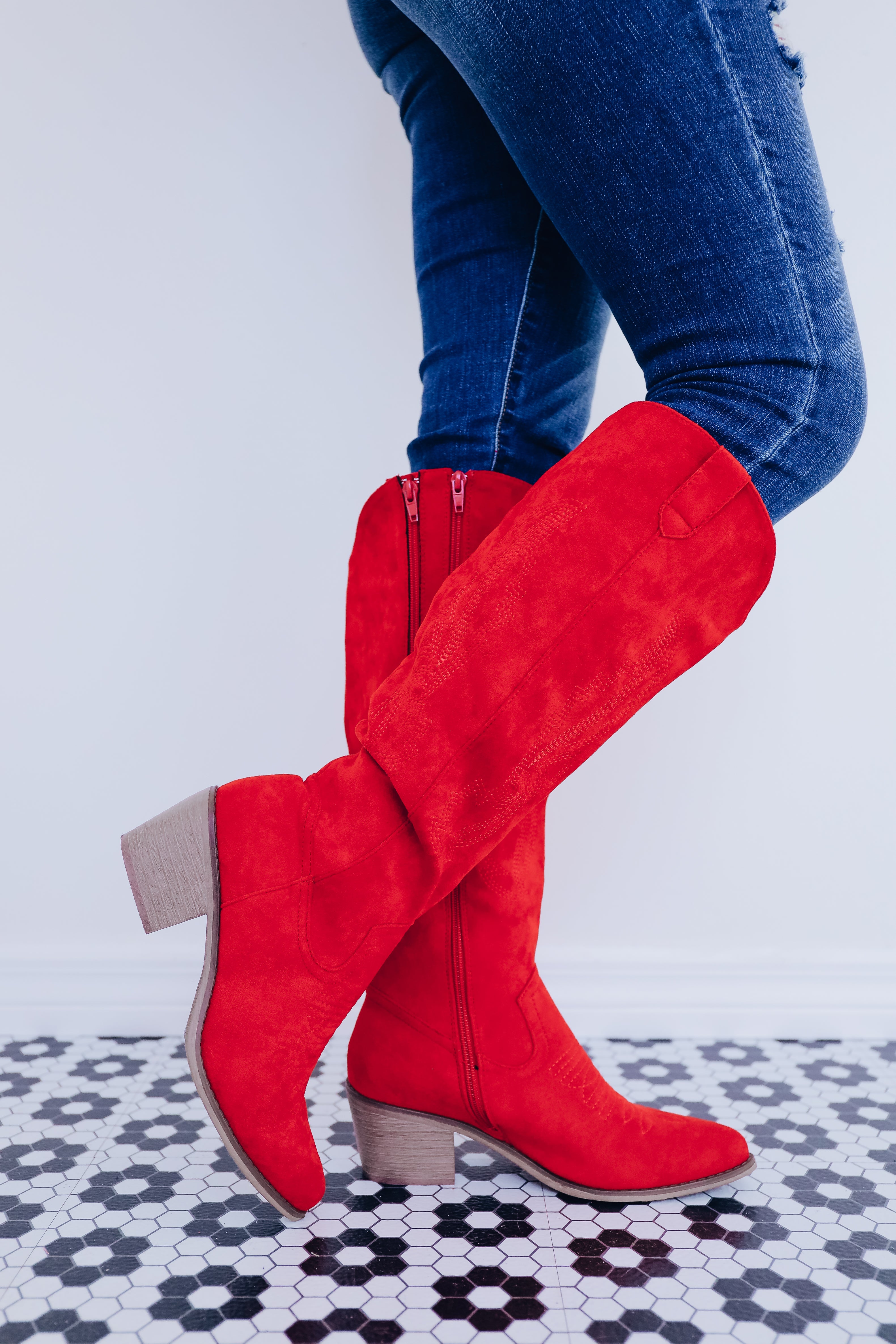 Oaklee Faux Suede Knee High Boot Red Whiskey Darling Boutique