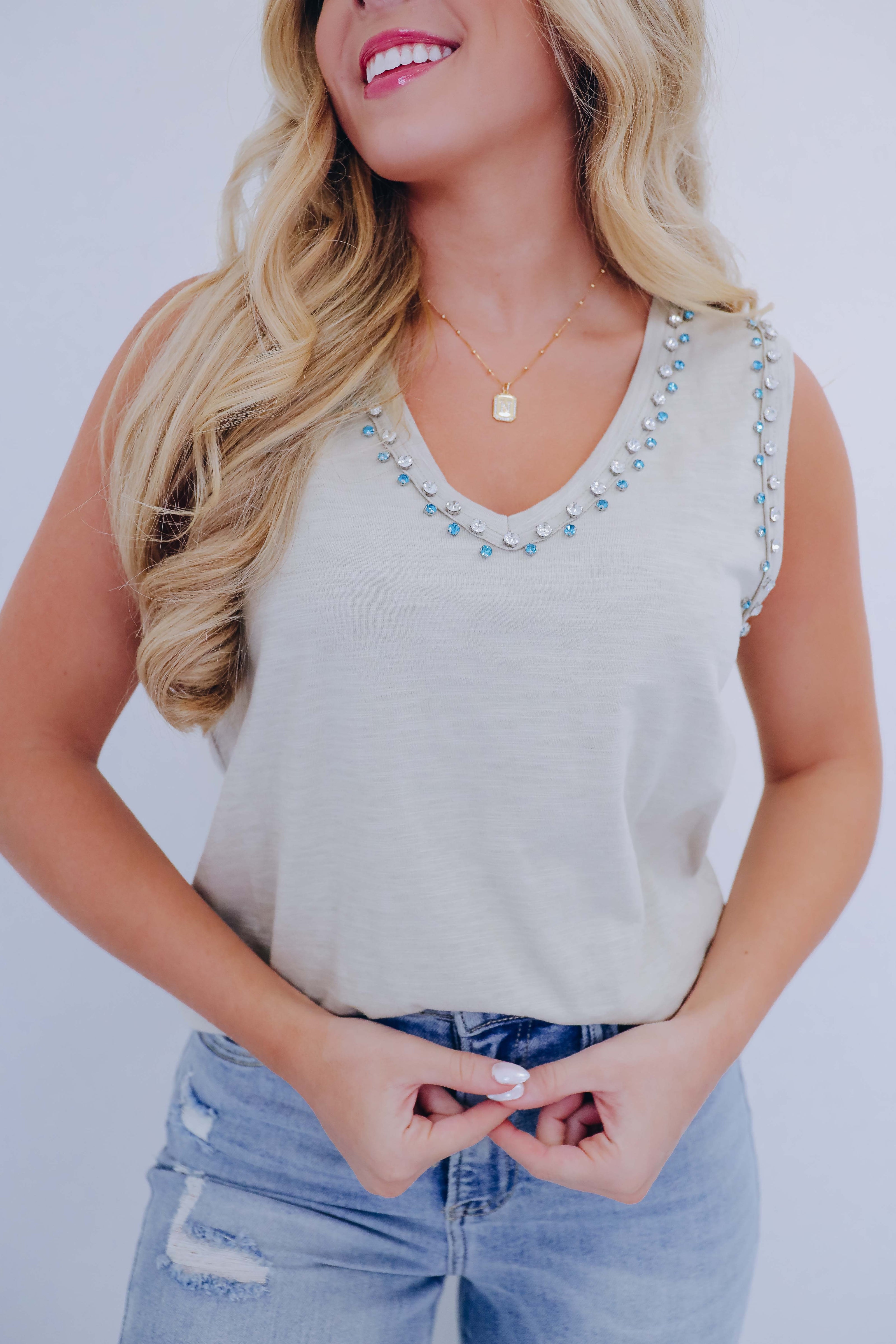 Roxie Mocha Linen Blend V Neck Tank