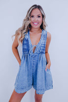 Country Cutie Pleated Denim Romper- 5 Colors - Whiskey Darling Boutique