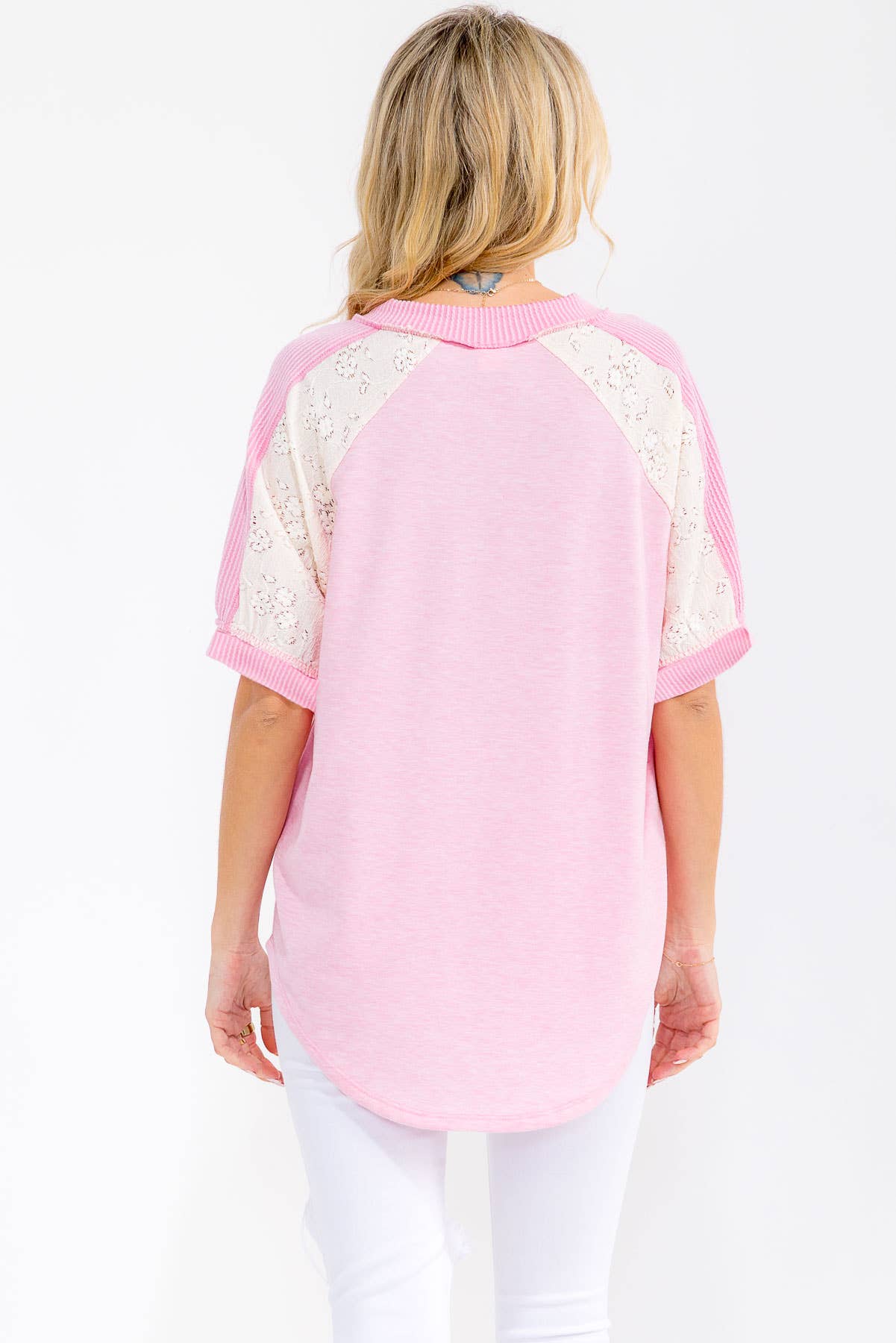 V Neck Textured Contrast Knit Top T6189 - Whiskey Darling Boutique