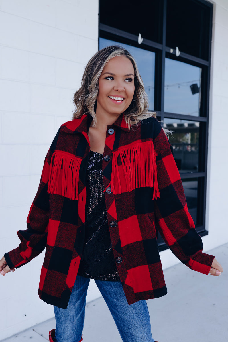 Woodstock Fringe Buffalo Plaid Shacket - Red – Whiskey Darling Boutique