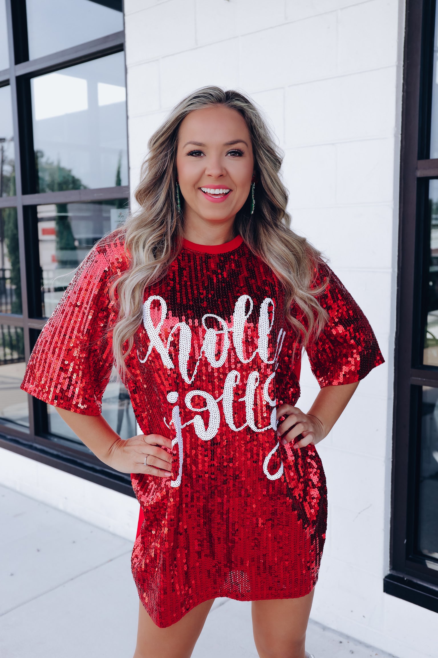 Holly Jolly Sequin T Shirt Dress Red Whiskey Darling Boutique