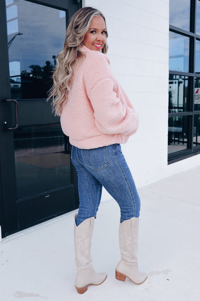 Uptown Moments Sherpa Jacket - Blush – Whiskey Darling Boutique