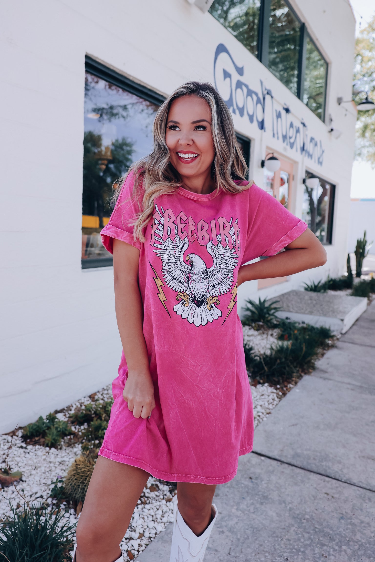 Freebird Eagle Graphic T Shirt Dress Mineral Pink Whiskey Darling Boutique