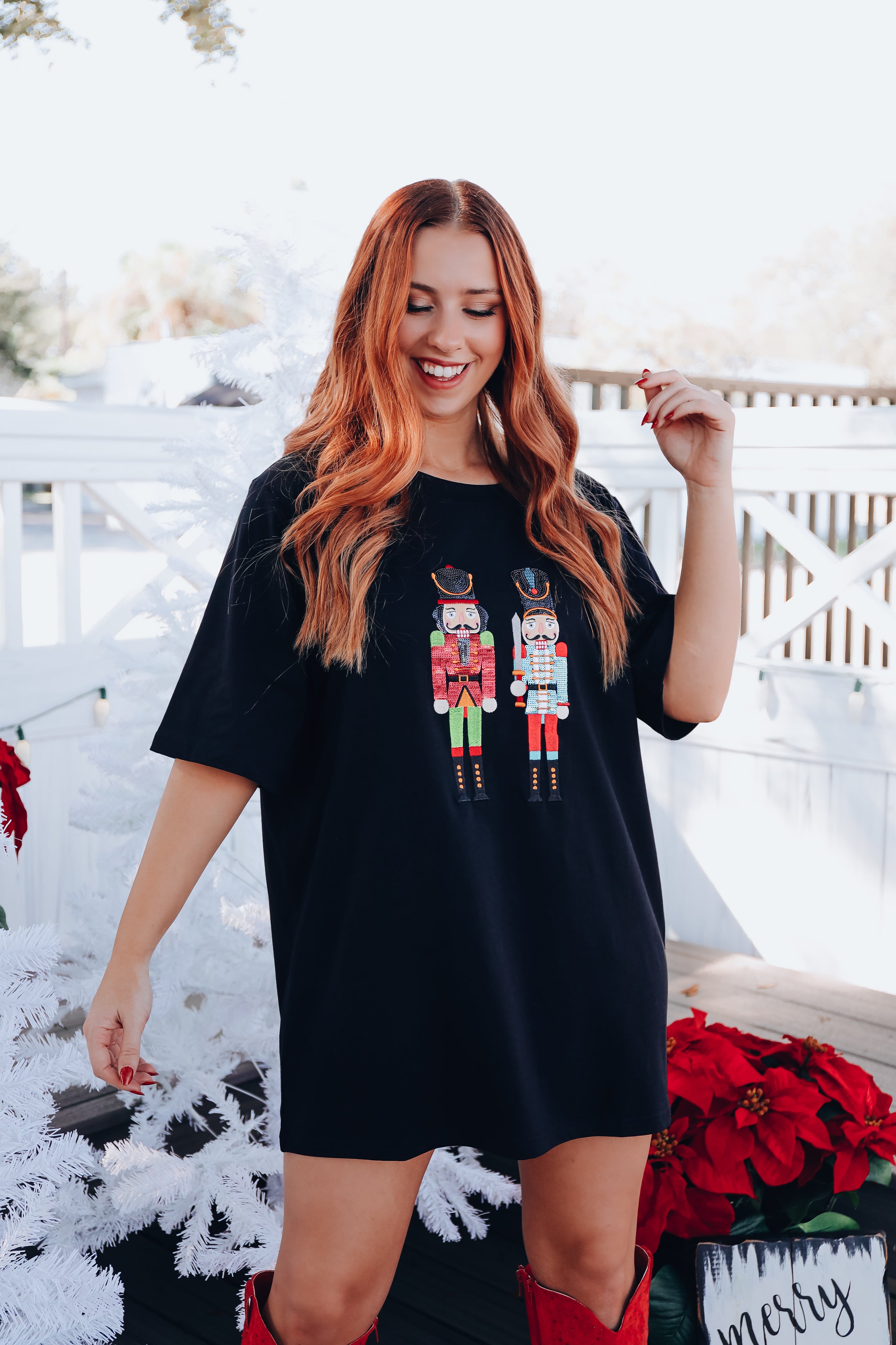 Nutcracker Sequin Graphic T Shirt Dress Black Whiskey Darling Boutique