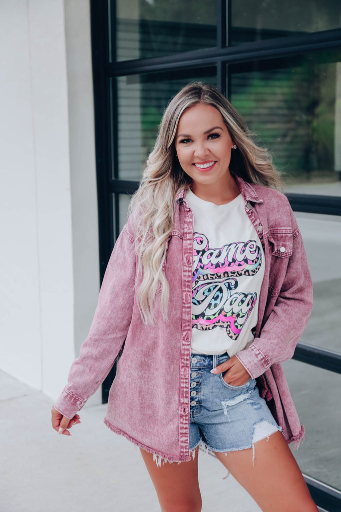 Austin Acid Washed Denim Jacket - Wine – Whiskey Darling Boutique