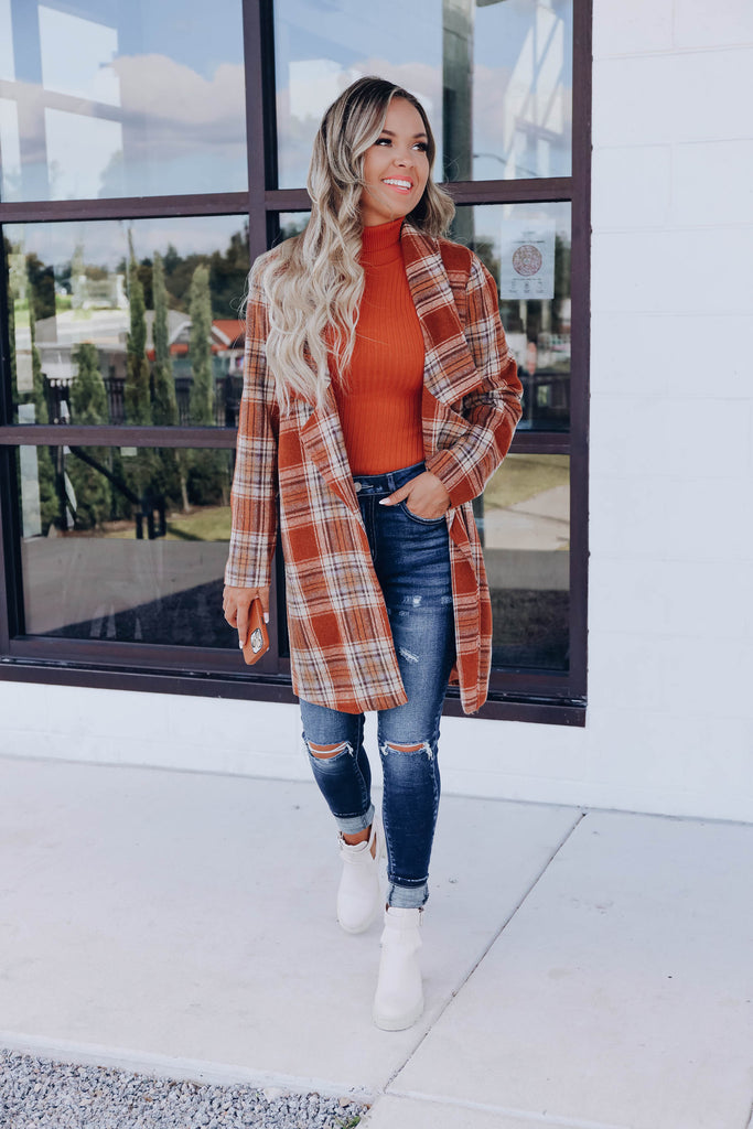 Drey Plaid Coat - Chestnut – Whiskey Darling Boutique