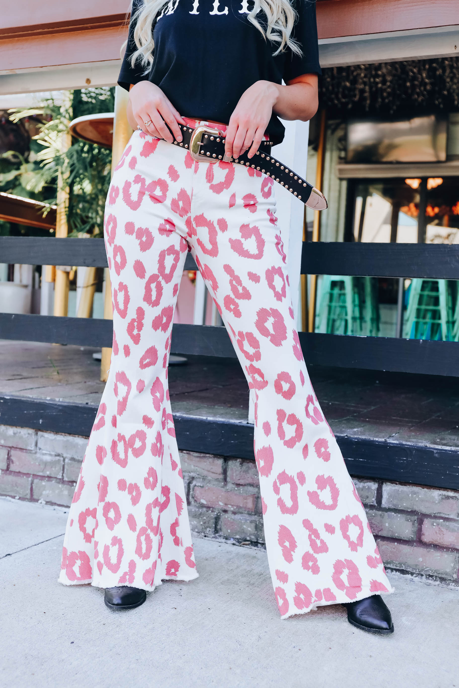 Printed flare leg pants hotsell