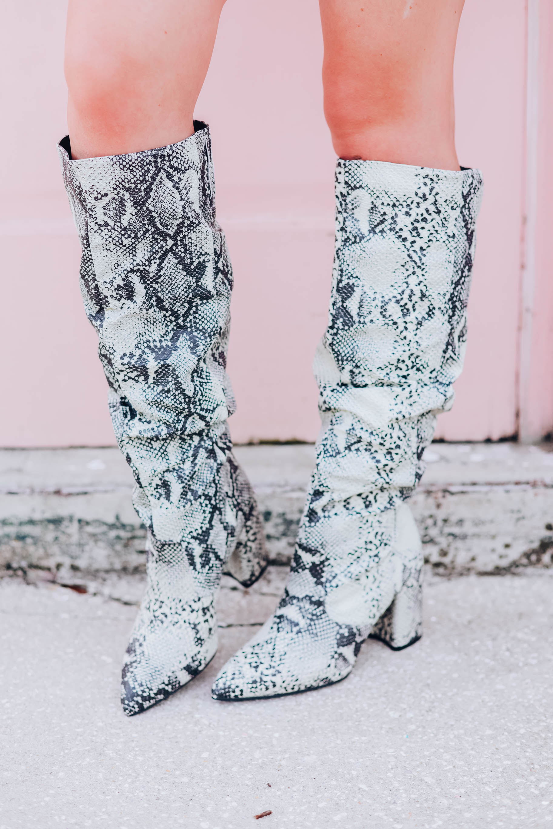 Knee High Snakeskin Slouch Boot Stone Black Whiskey Darling Boutique